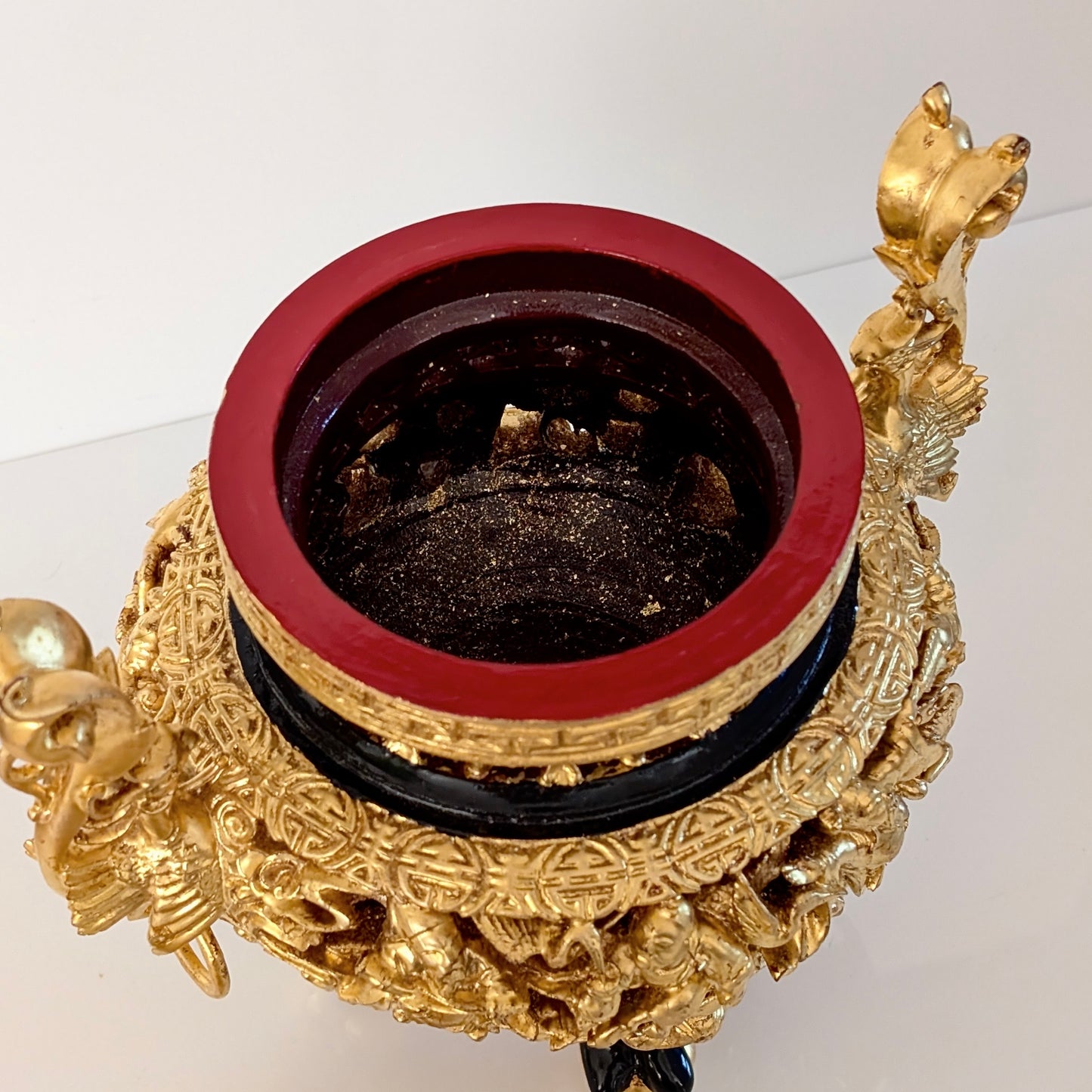A Chinese Gilt Wood Censer in a Fitted Glass Display Case, 20th Century