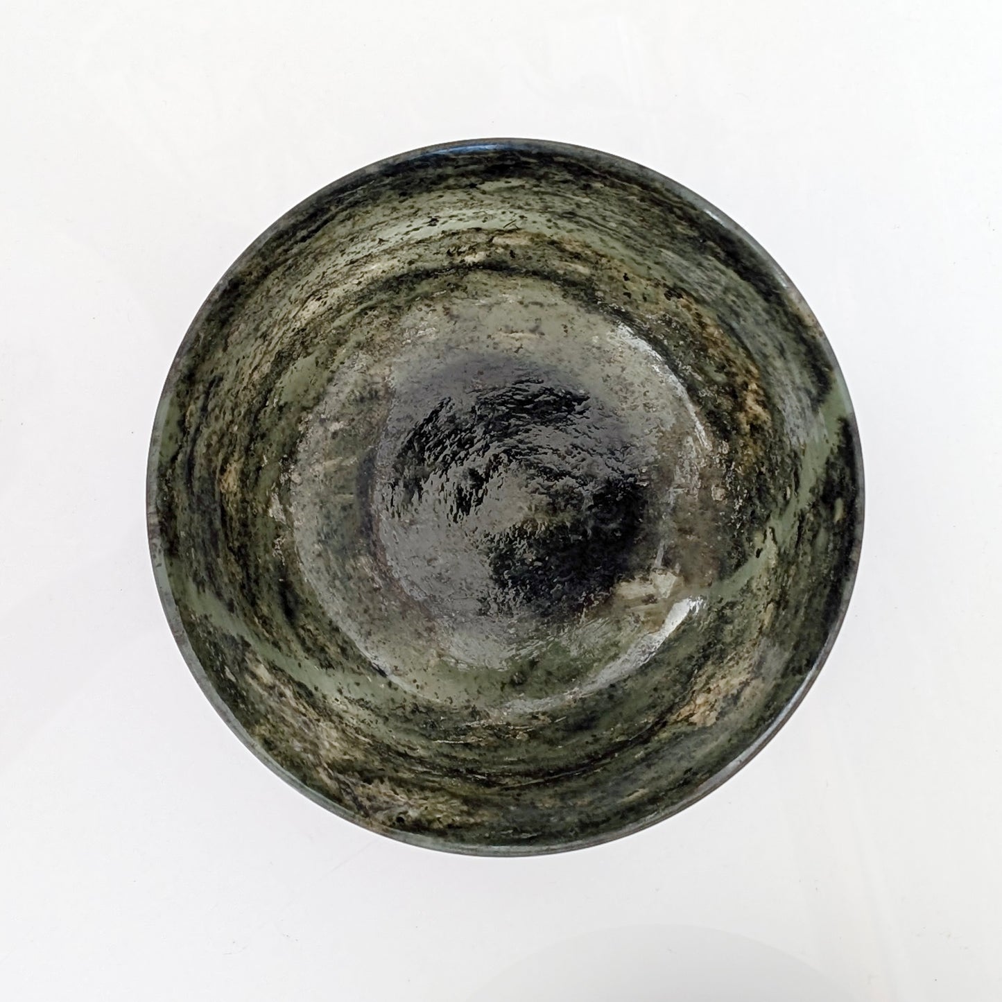 Pair of Chinese Spinach Jade Bowls on Stands