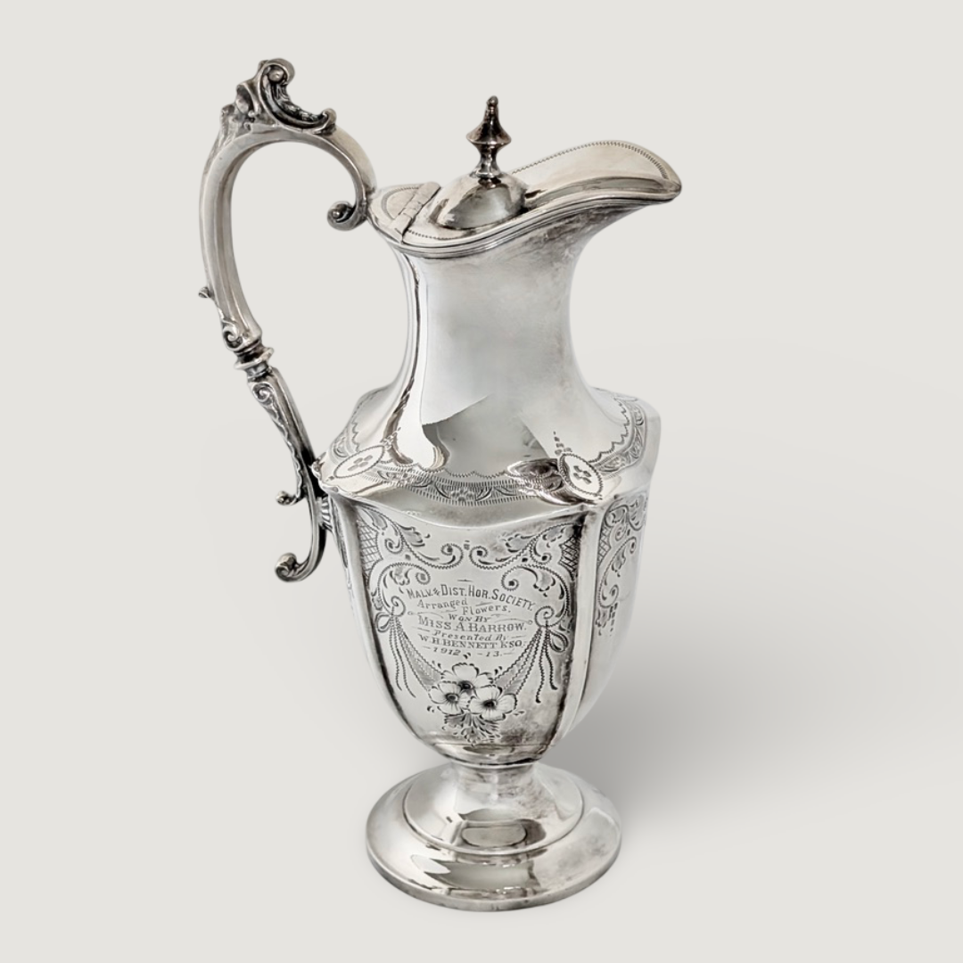 Malvern Horticultural Society Silver Plated Claret Jug, c1912