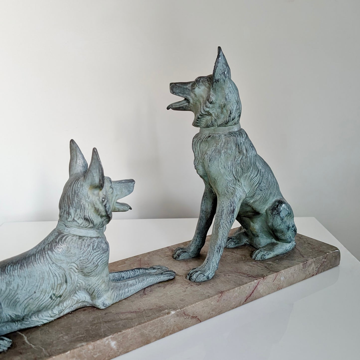 A Large French Art Deco 'Alsatian' Spelter & Marble Sculpture