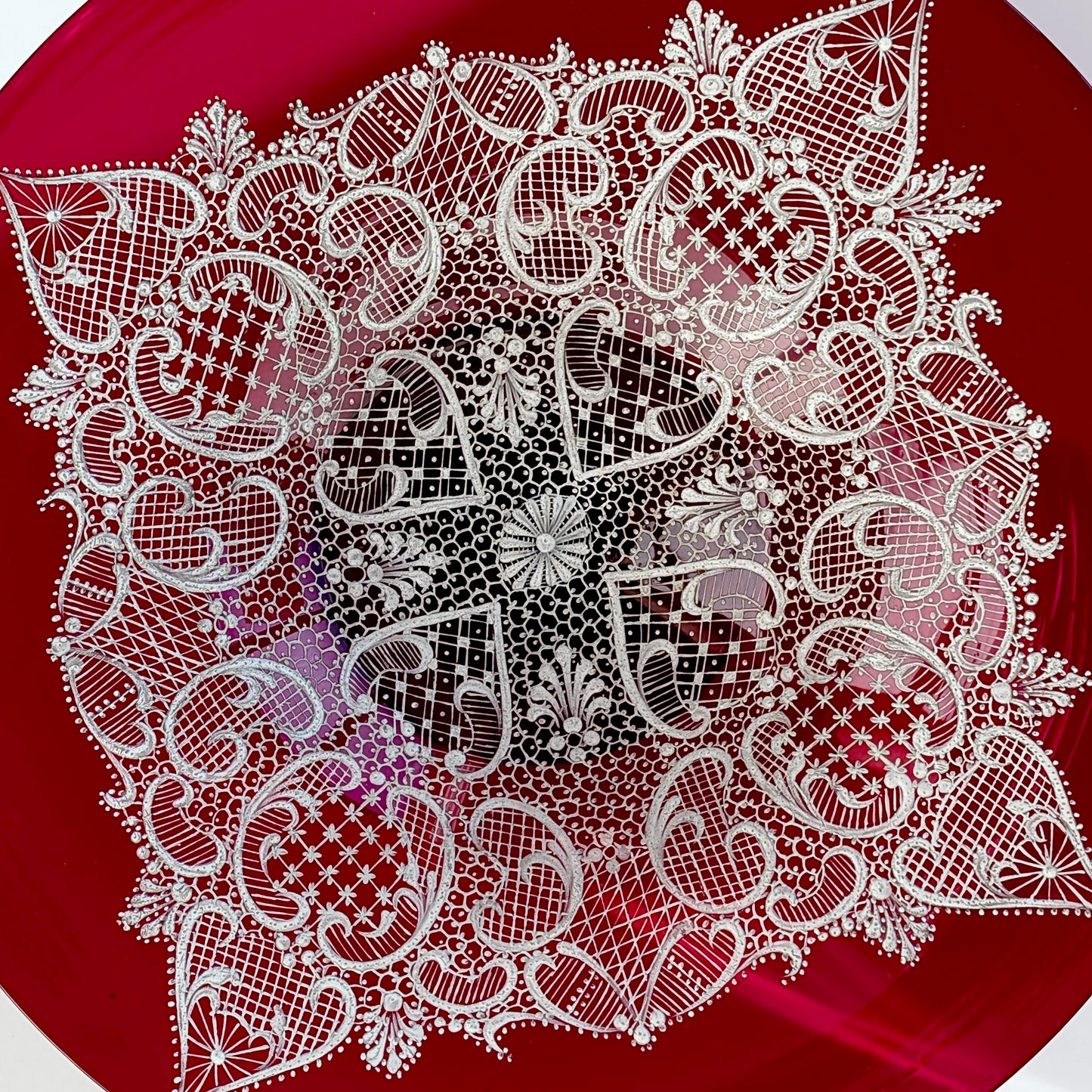 A Salviati Venetian Glass Enamelled 'Lace' Footed Bowl, c1960