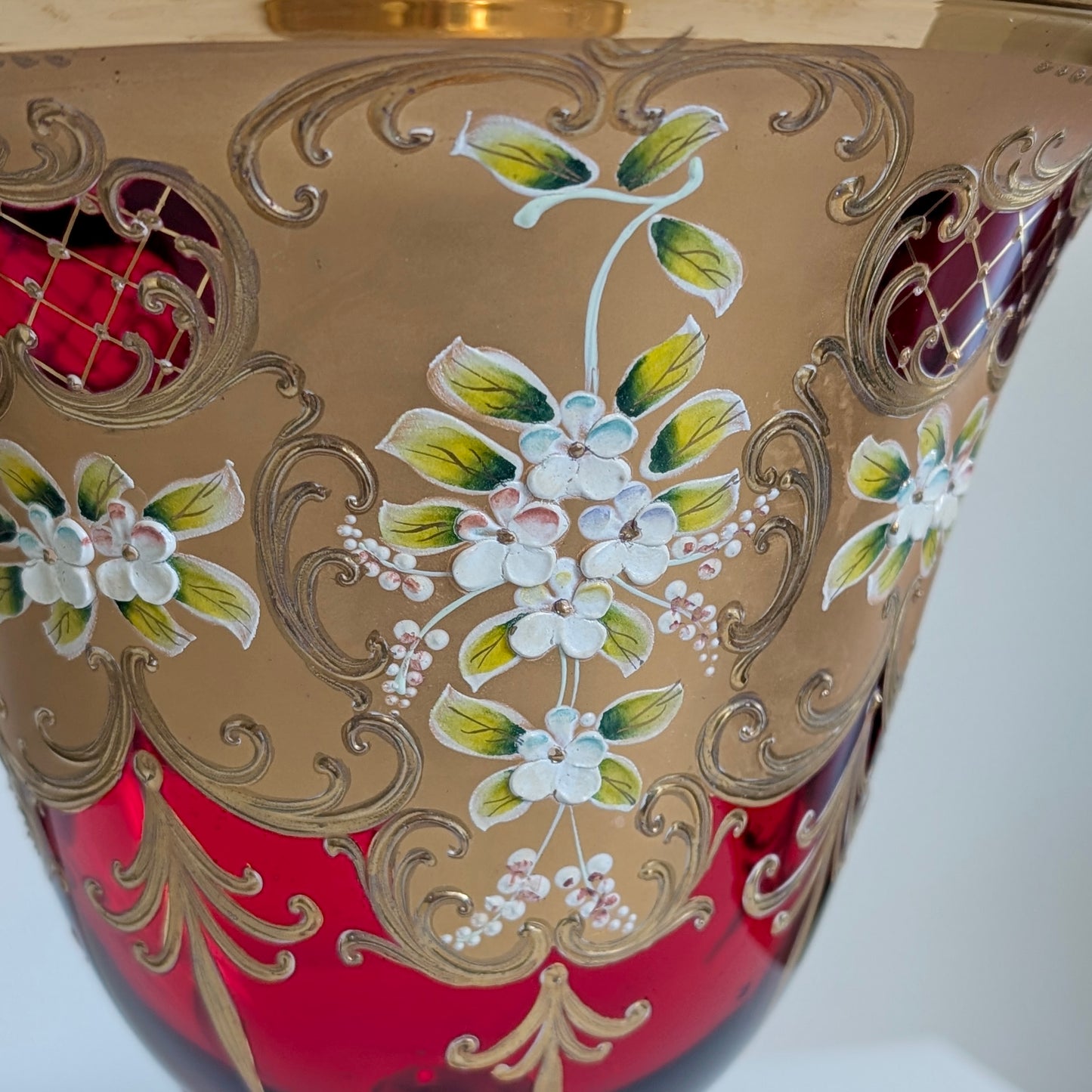 A Large Venetian Tre Fuochi Ruby Glass Vase by E. Vianello