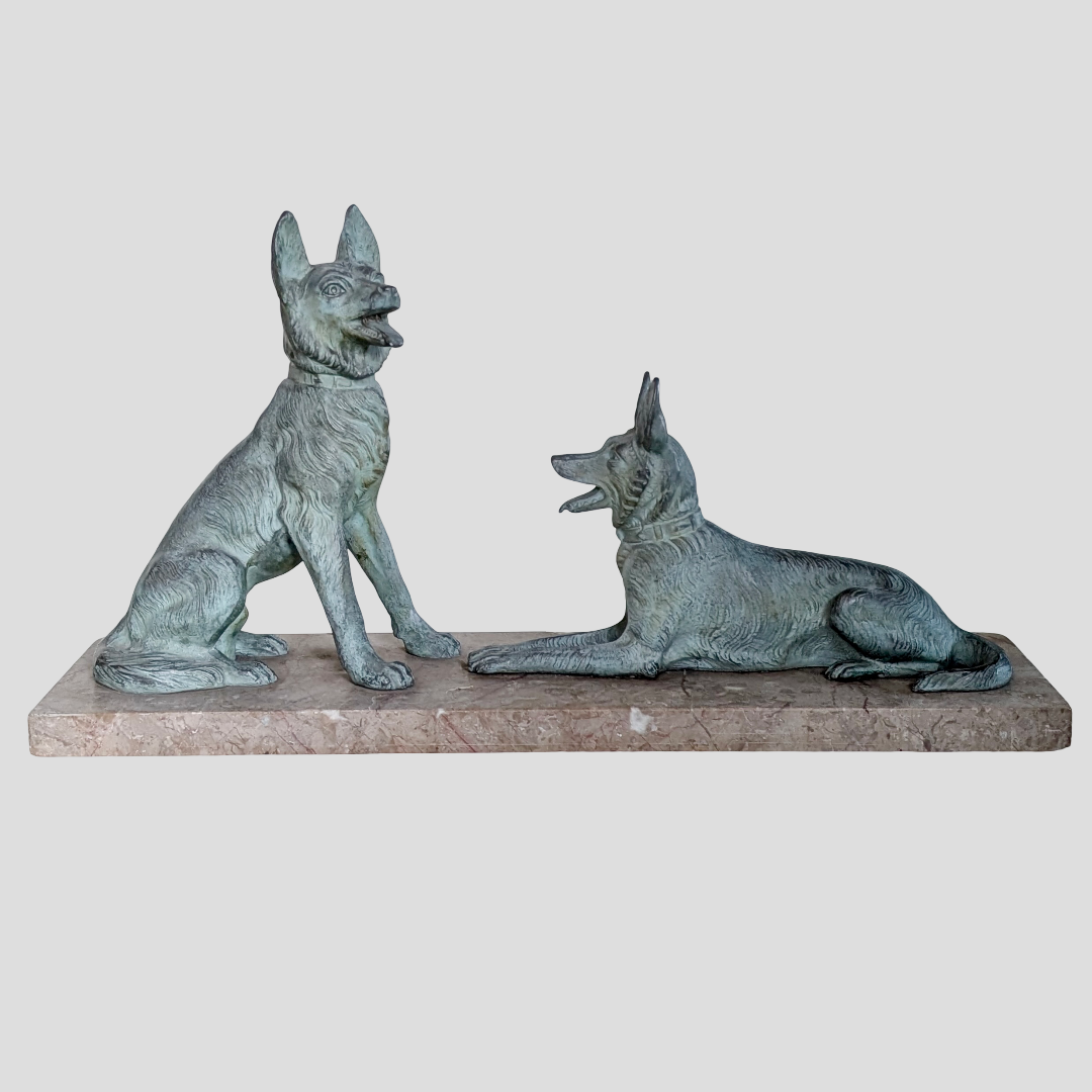 A Large French Art Deco 'Alsatian' Spelter & Marble Sculpture