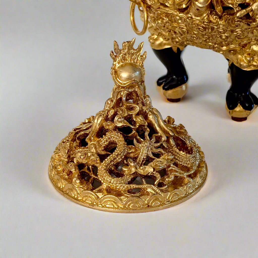 A Chinese Gilt Wood Censer in a Fitted Glass Display Case, 20th Century