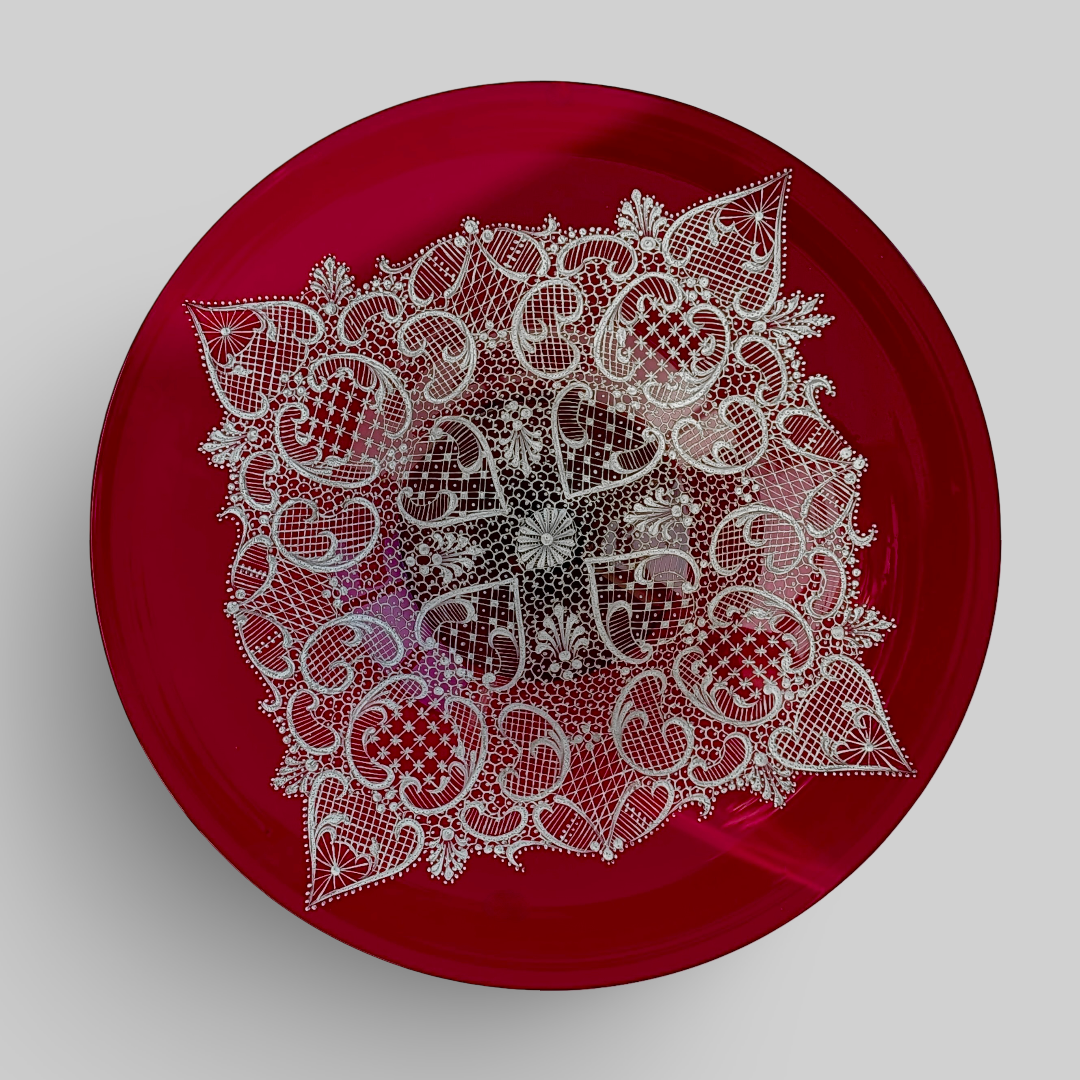 A Salviati Venetian Glass Enamelled 'Lace' Footed Bowl, c1960