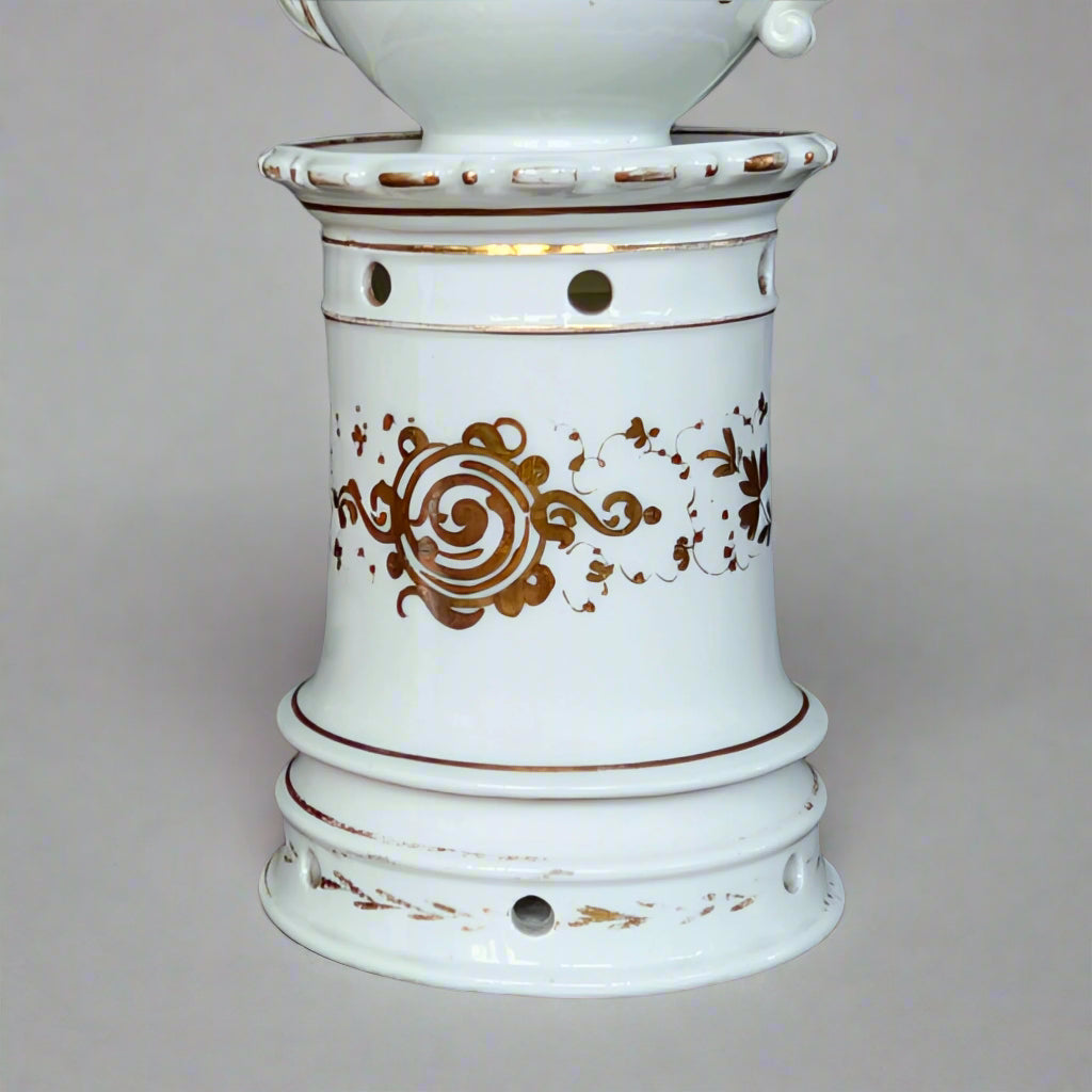 A Three-Piece Napoleon III Porcelain Demitasse Veilleuse