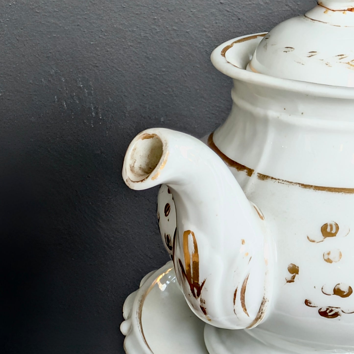 A Three-Piece Napoleon III Porcelain Demitasse Veilleuse