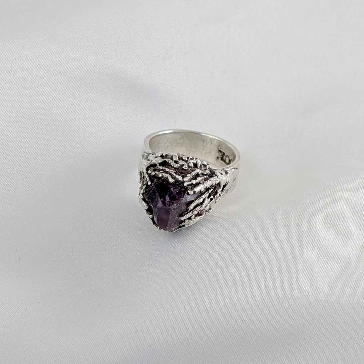 A Brutalist Sterling Silver Amethyst Ring, Signed Weinstock
