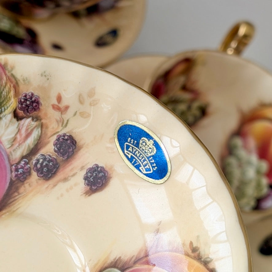 A Set of Four AYNSLEY "Orchard Gold" Fine Bone China Teacup Duo's