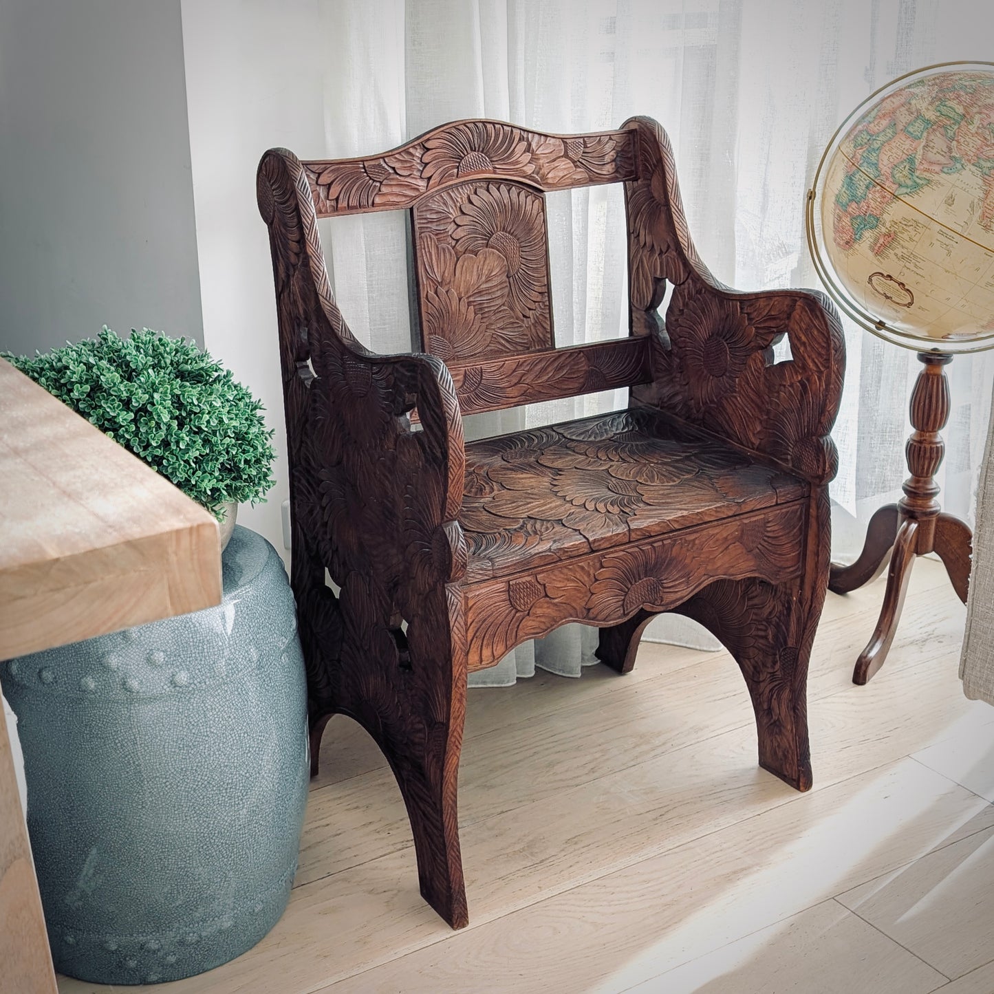 A Japanese Carved 'Sunflower' Chair for Liberty & Co, c1910