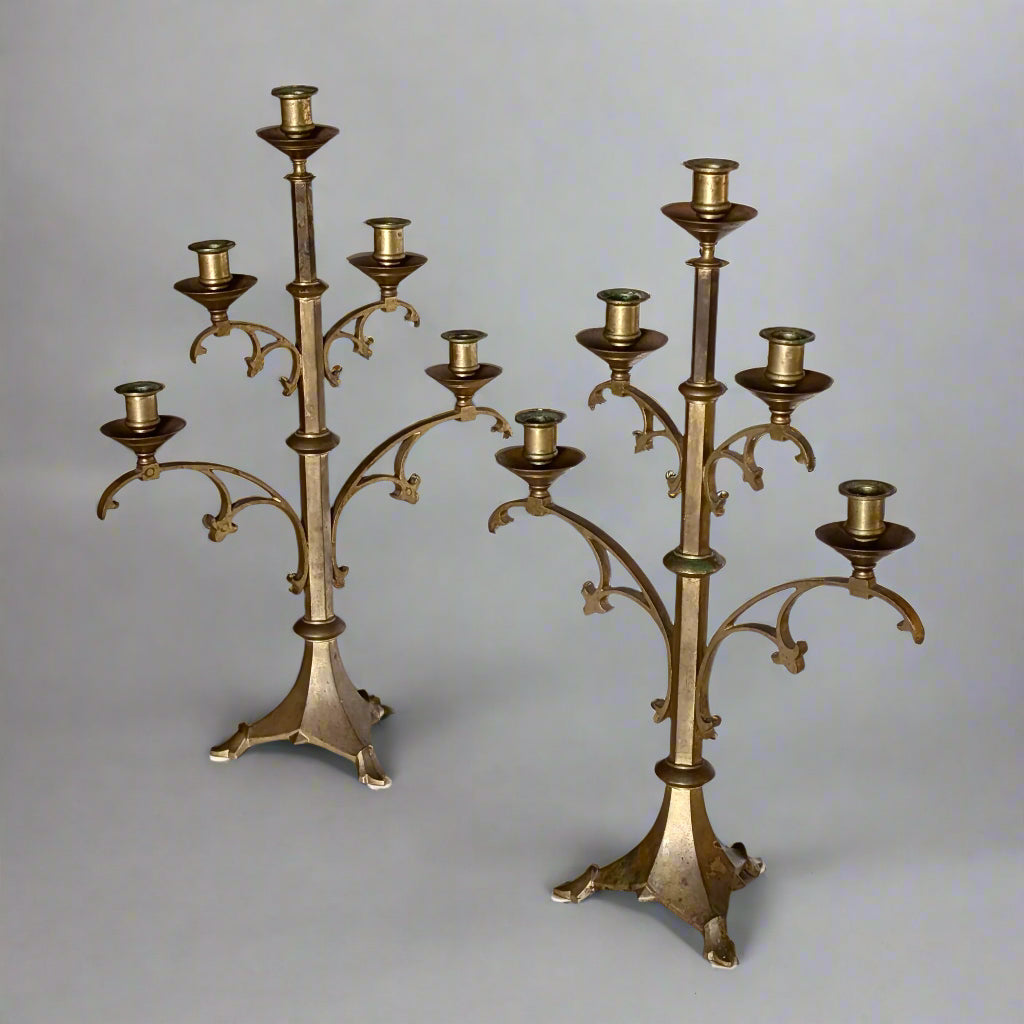 Pair of Large French Neo-Gothic Candelabra, c1880