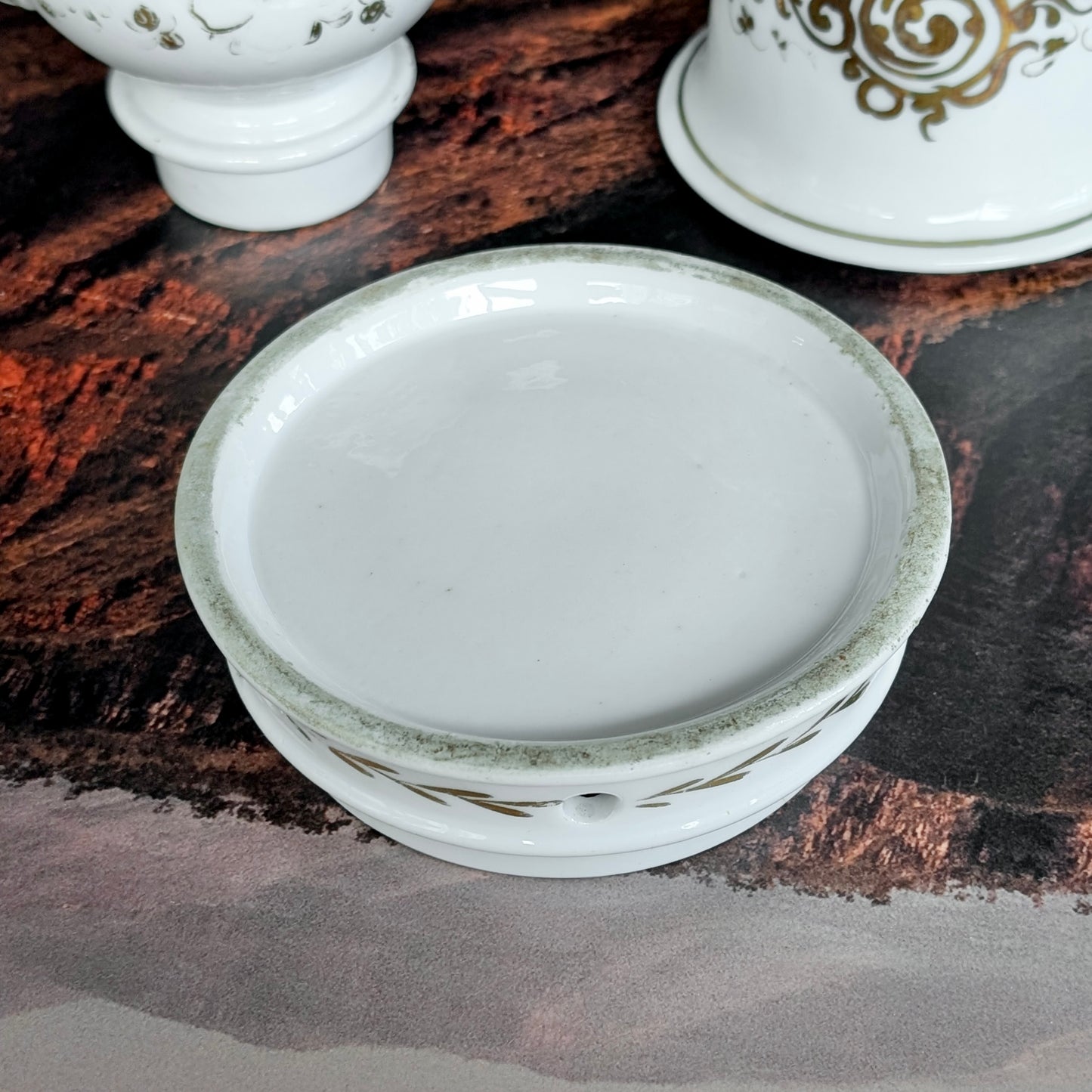 A Three-Piece Napoleon III Porcelain Demitasse Veilleuse