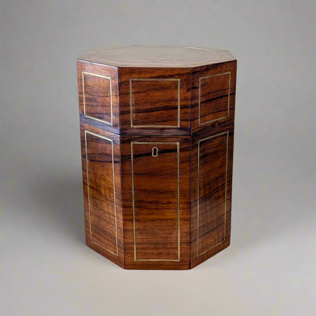 An Octagonal Mahogany Brass-Inlaid Box, c1880