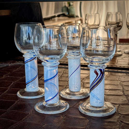 Set of 4 Kosta Boda 'Blue Rainbow' Stemmed Glasses By Bertil Vallien