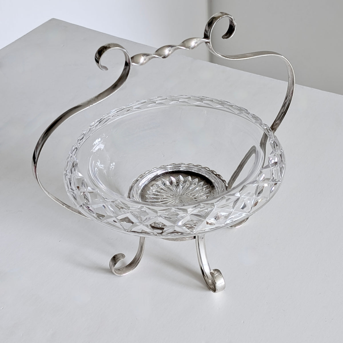 A Rare Stuart Crystal Diamond-Cut Centrepiece Bowl in Silver Plated Stand