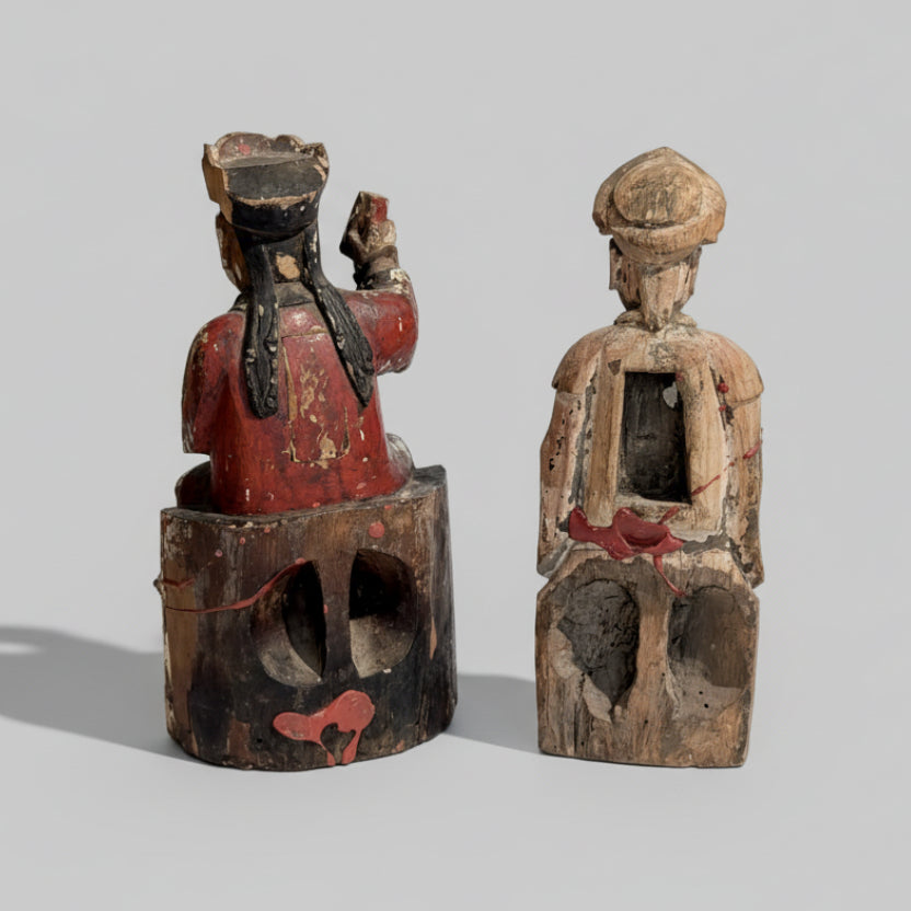 Two Chinese Carved Wood Temple Figures, Qing Dynasty