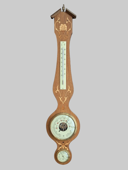 A Large Mid Century Inlaid Barometer Weather Station