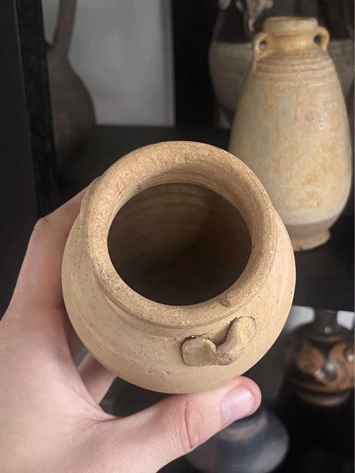 Two Antique 14th / 1 5th Century Thai Sawankhalok Pottery Jars