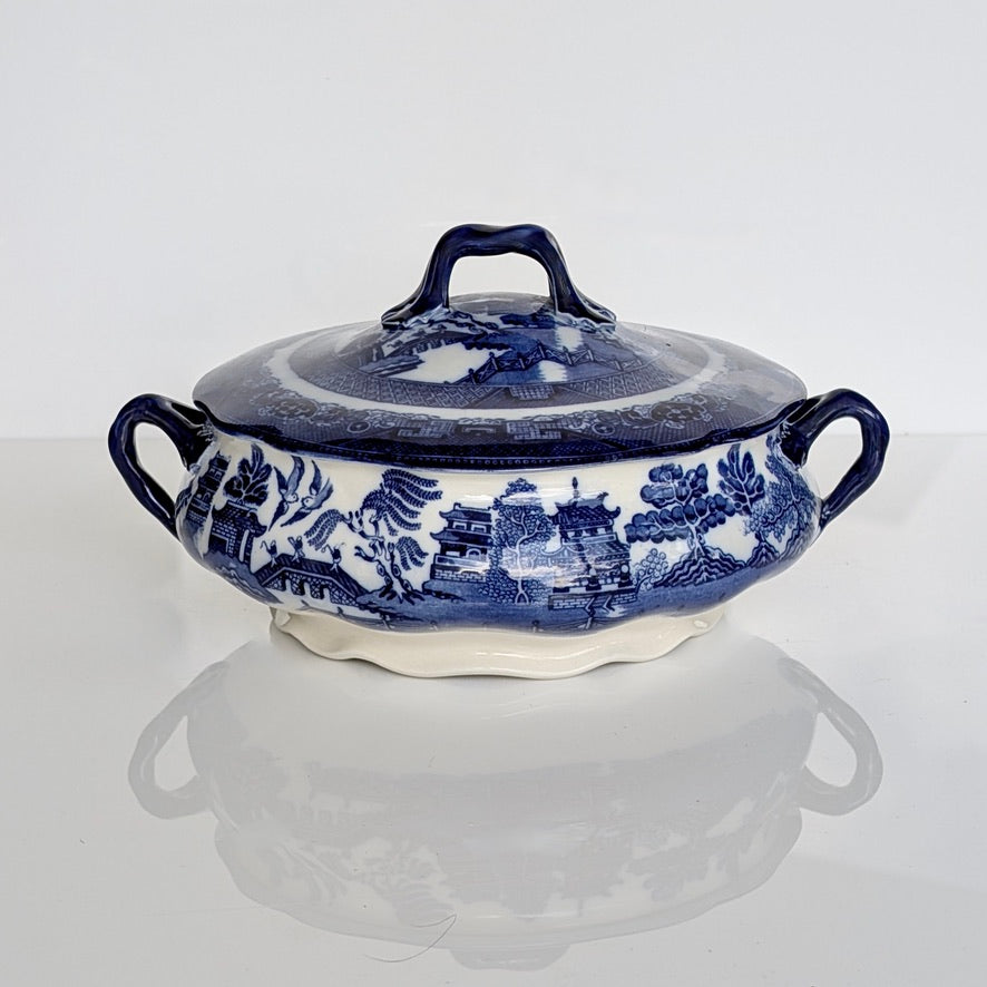 A Royal Doulton Flow Blue "Willow" Tureen