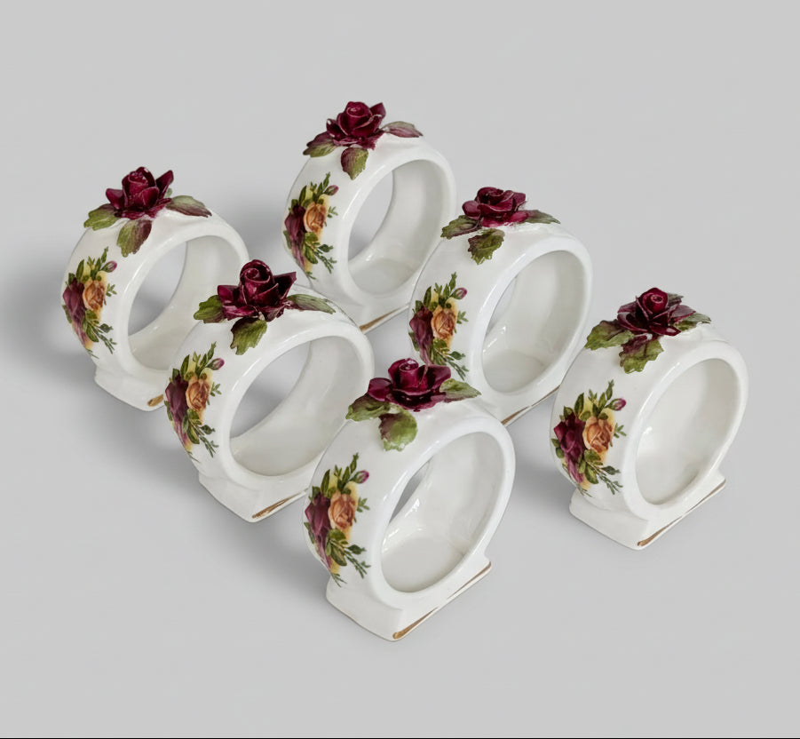 A Set of Six Royal Albert 'Old Country Roses' Napkin Rings