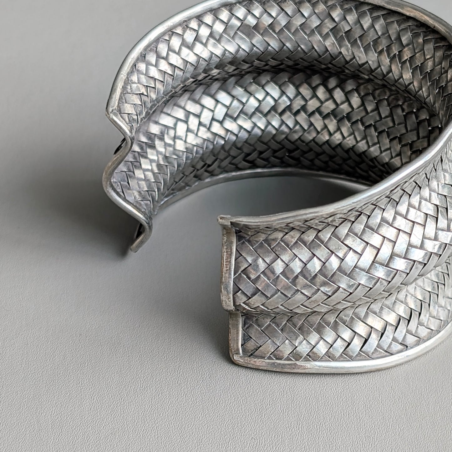A Large Hill Tribe Sterling Silver Basketweave Cuff Bangle