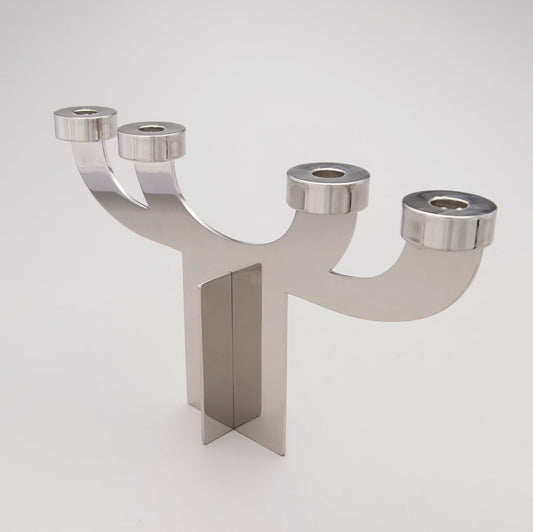 A Stainless Steel Candelabra By Grethe Meyer for Georg Jensen