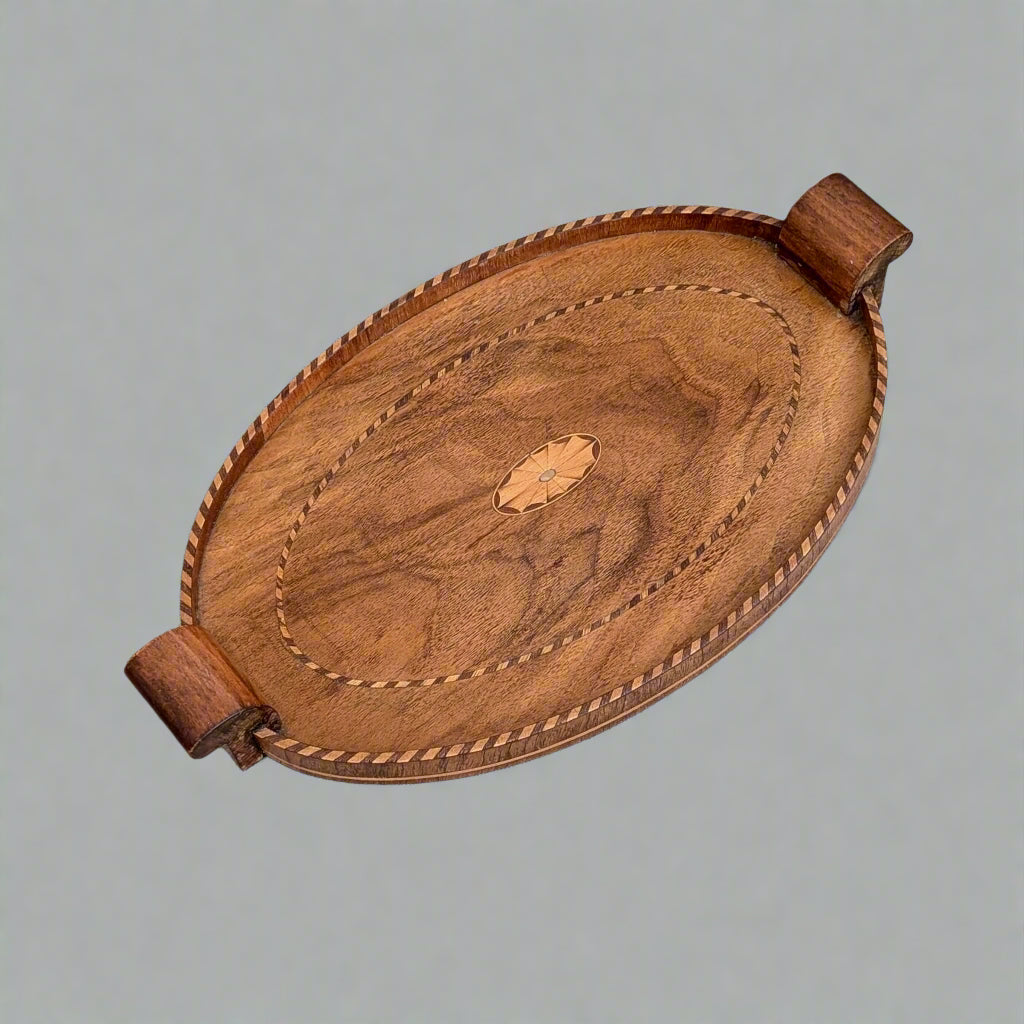 A Walnut Oval Inlaid Marquetry Tray, c1920