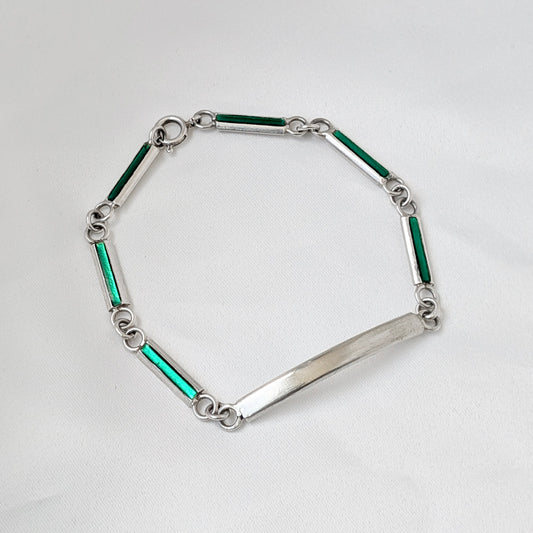 An Italian .800 Silver & Green Enamel ID Bracelet, c1970