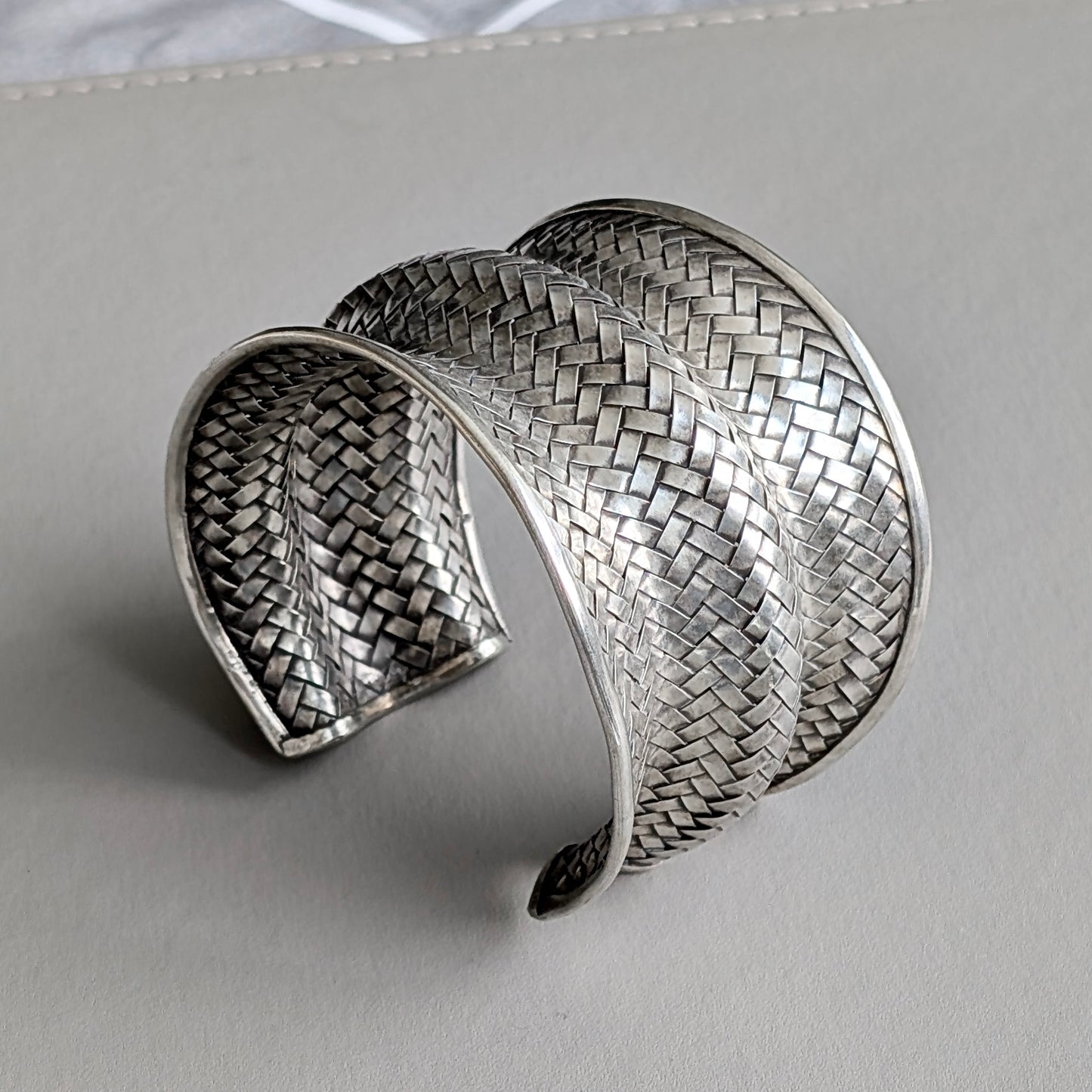 A Large Hill Tribe Sterling Silver Basketweave Cuff Bangle