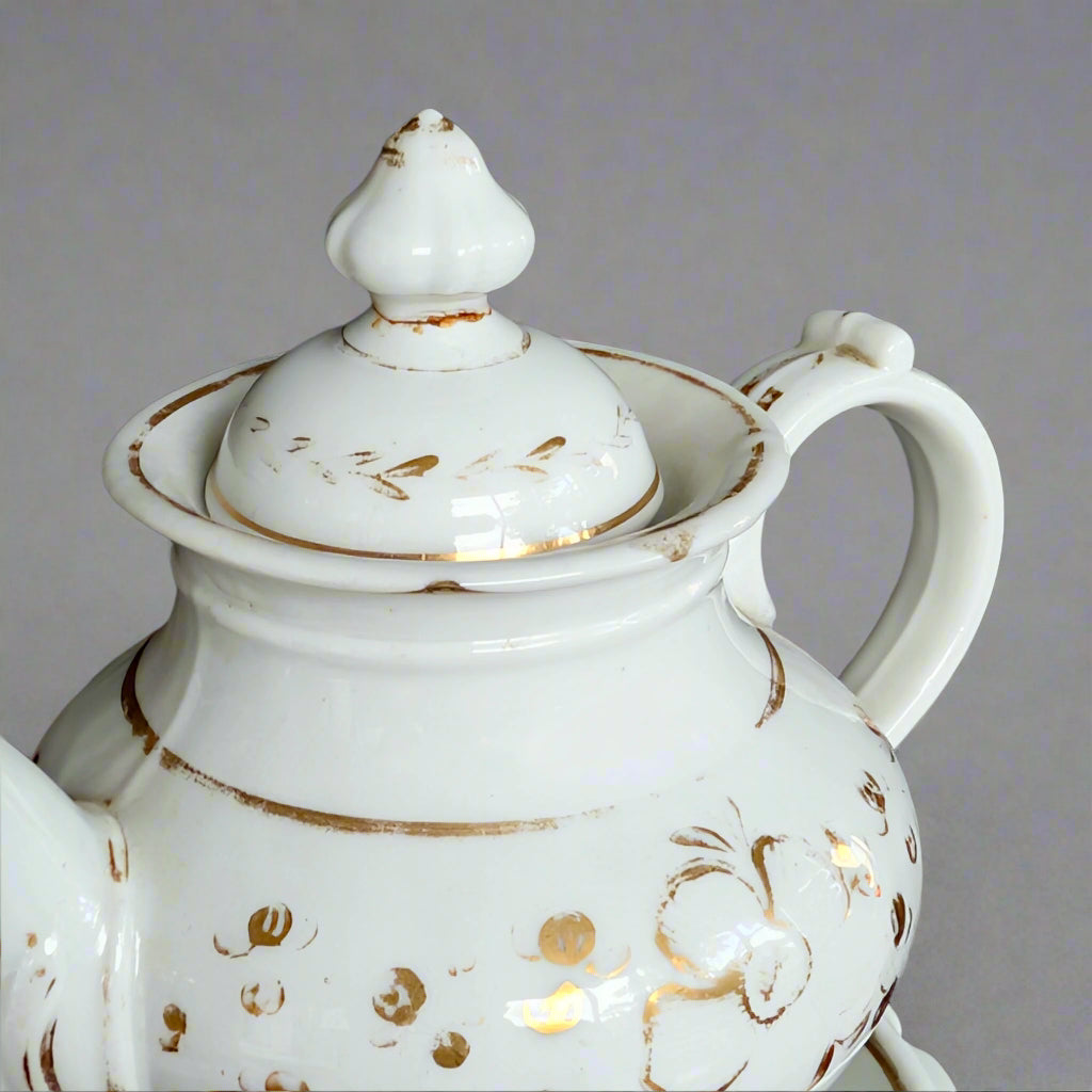 A Three-Piece Napoleon III Porcelain Demitasse Veilleuse