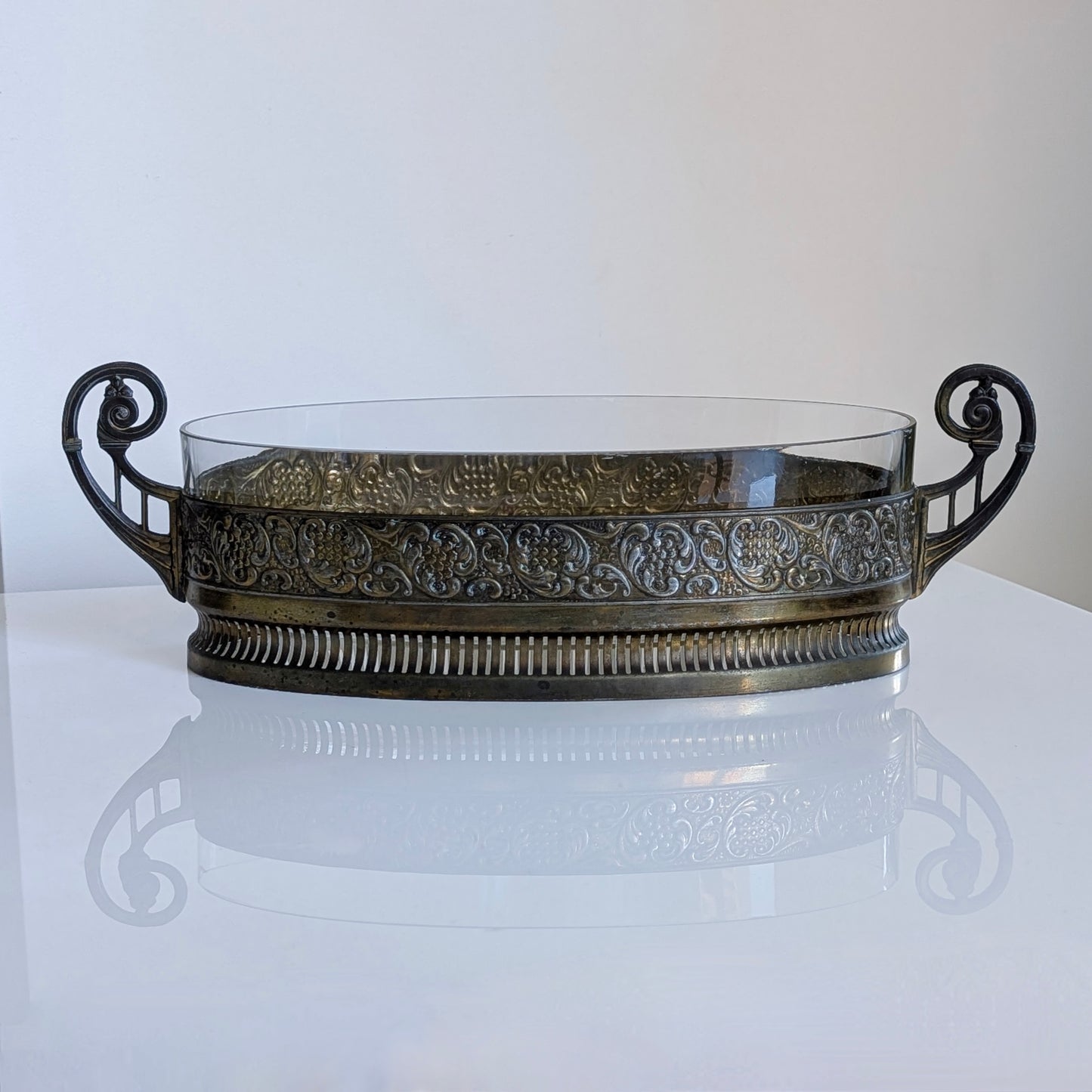 A French Art Nouveau Inspired Metal & Glass Jardiniere