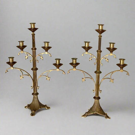 Pair of Large French Neo-Gothic Candelabra, c1880