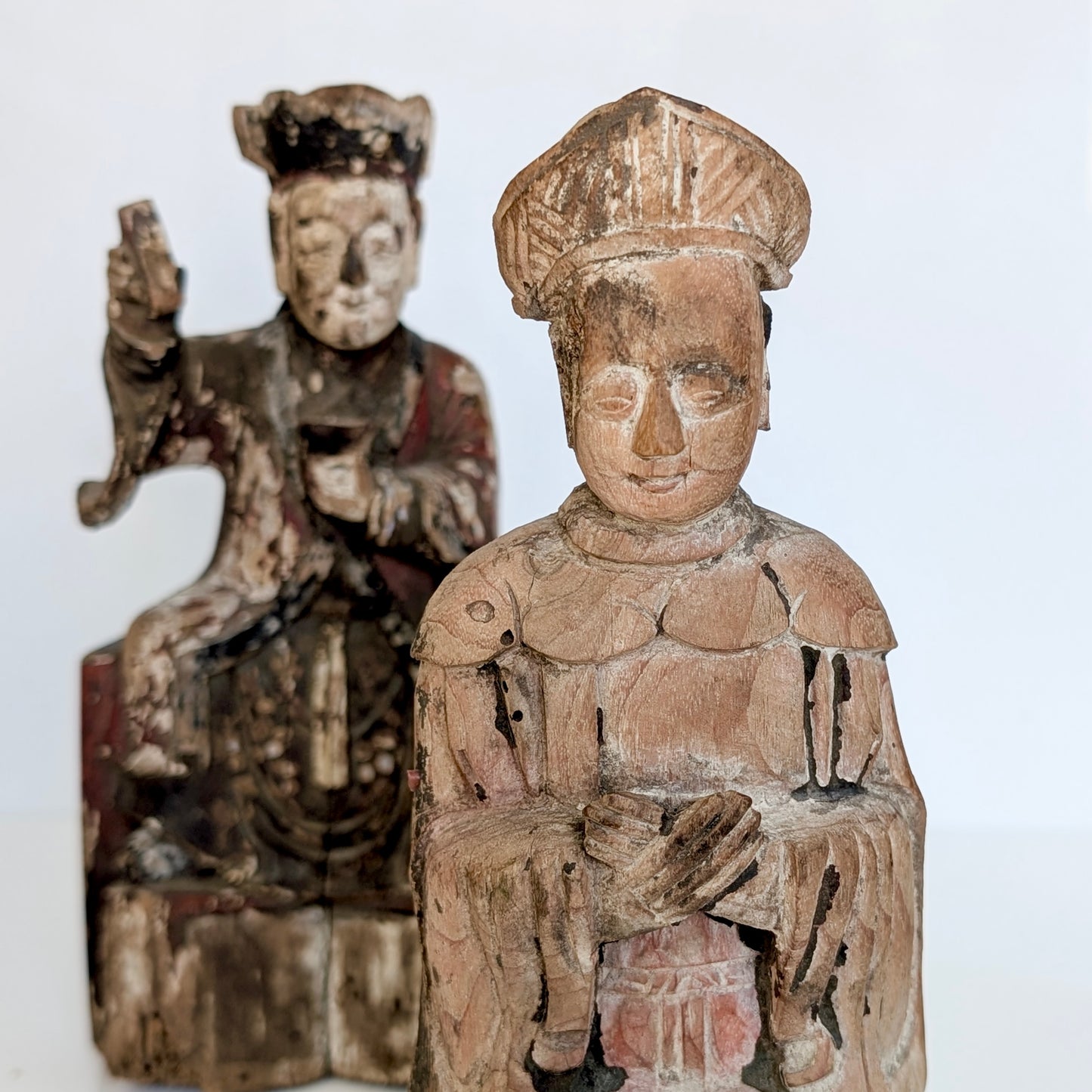 Two Chinese Carved Wood Temple Figures, Qing Dynasty