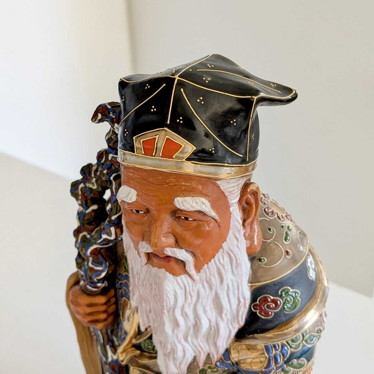 A Large Japanese Kutani Pottery Jurōjin Statue, 47cm