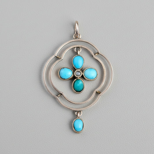 A Victorian 9ct Gold, Turquoise & Seed Pearl Pendant, c1890