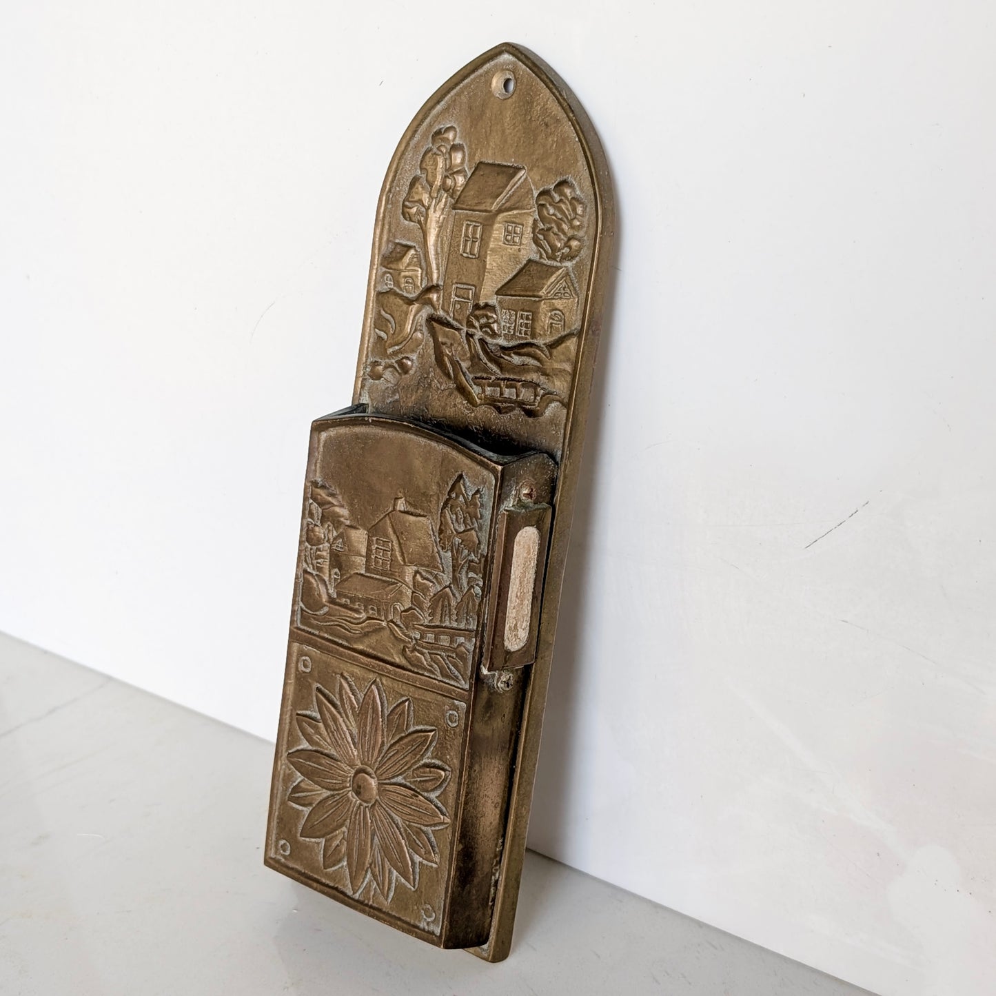 A Brass Fireplace Long Match Holder, Mid 20th Century