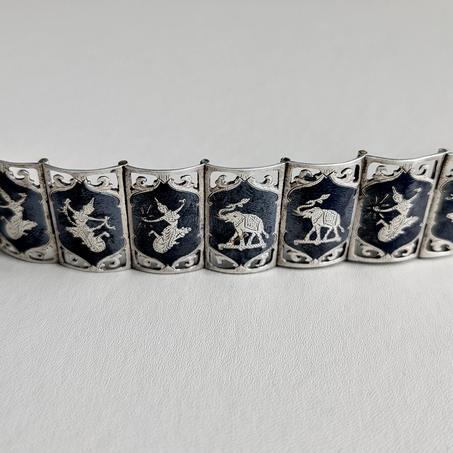 A Siam Sterling Silver Niello Ware Bracelet, 20th Century