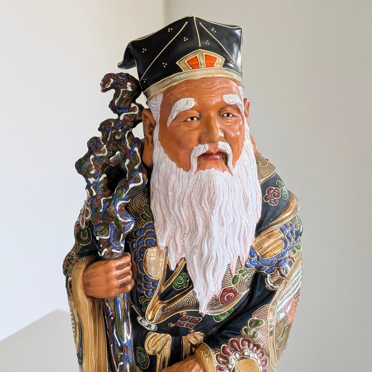 A Large Japanese Kutani Pottery Jurōjin Statue, 47cm