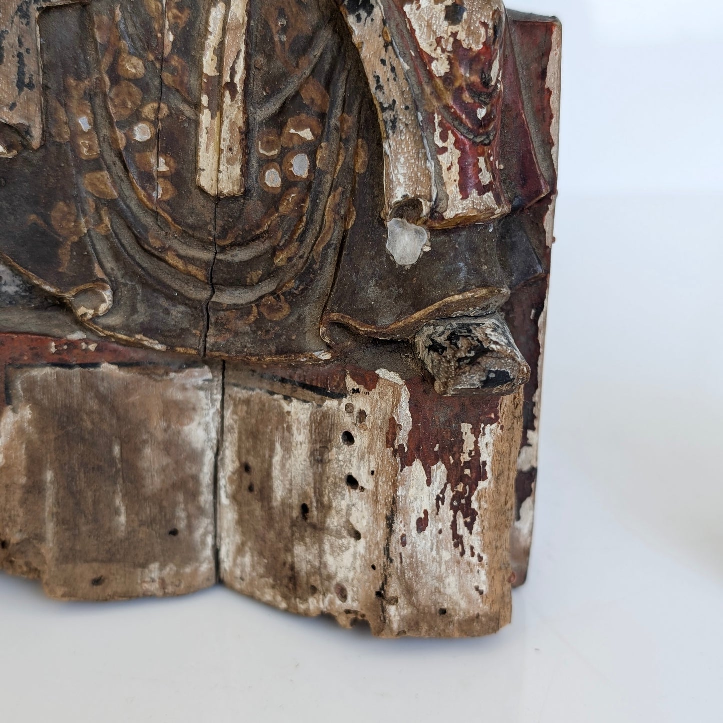 Two Chinese Carved Wood Temple Figures, Qing Dynasty