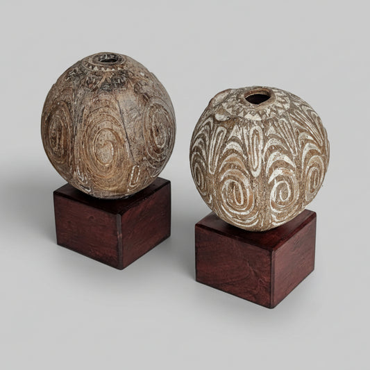 Two Iban Dayak Carved Gourd Lime Boxes, Borneo, 19th Century
