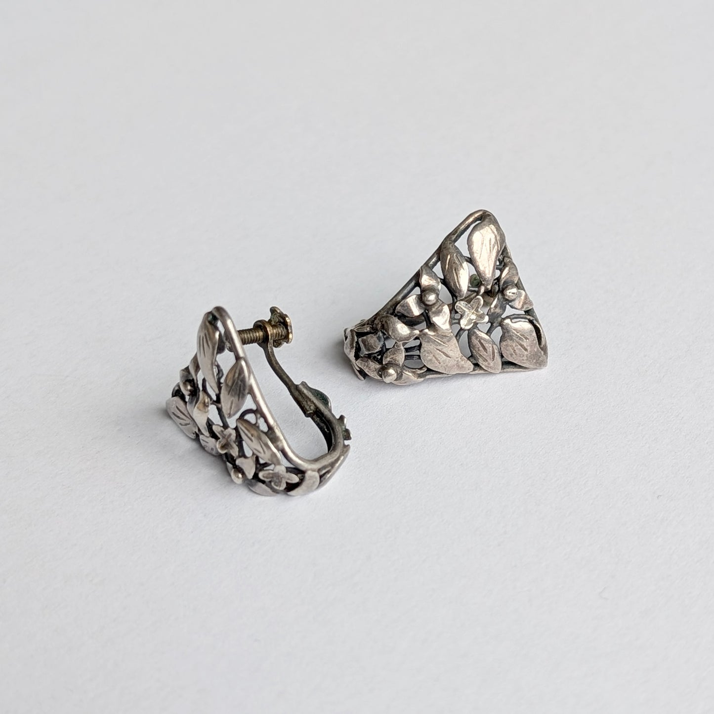 Pair of Antique Mexican Sterling Silver Screw-back Earrings