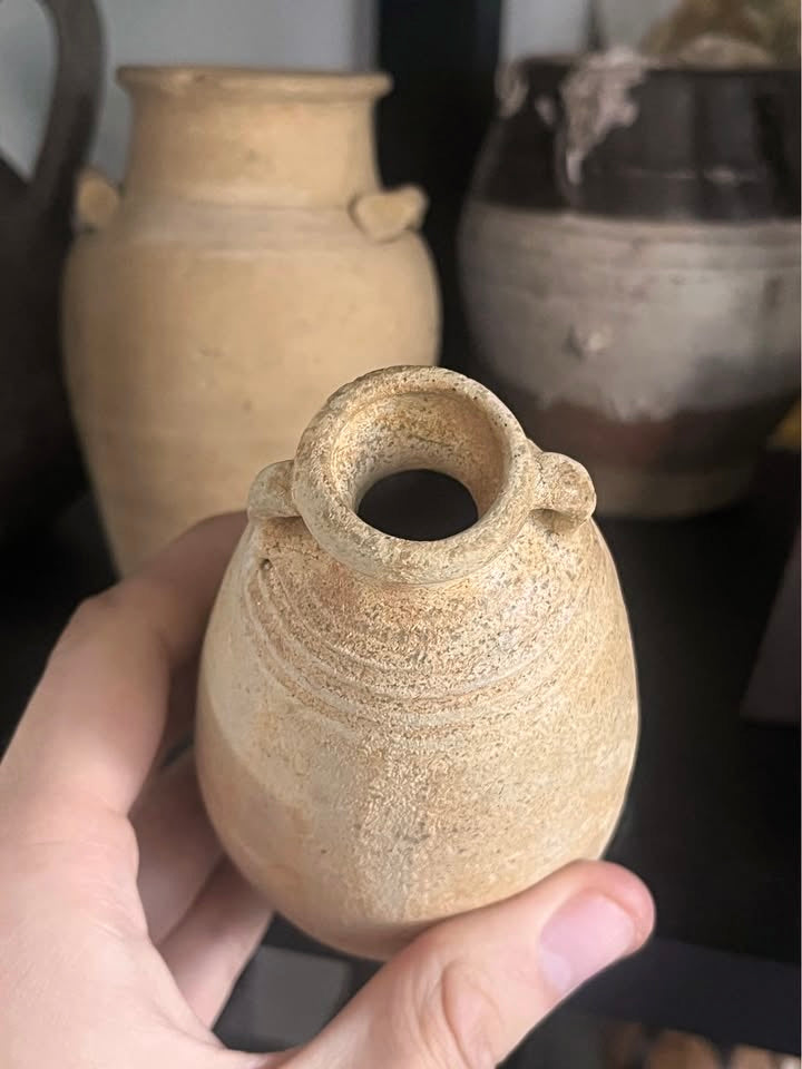 Two Antique 14th / 1 5th Century Thai Sawankhalok Pottery Jars