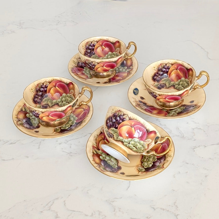 A Set of Four AYNSLEY "Orchard Gold" Fine Bone China Teacup Duo's