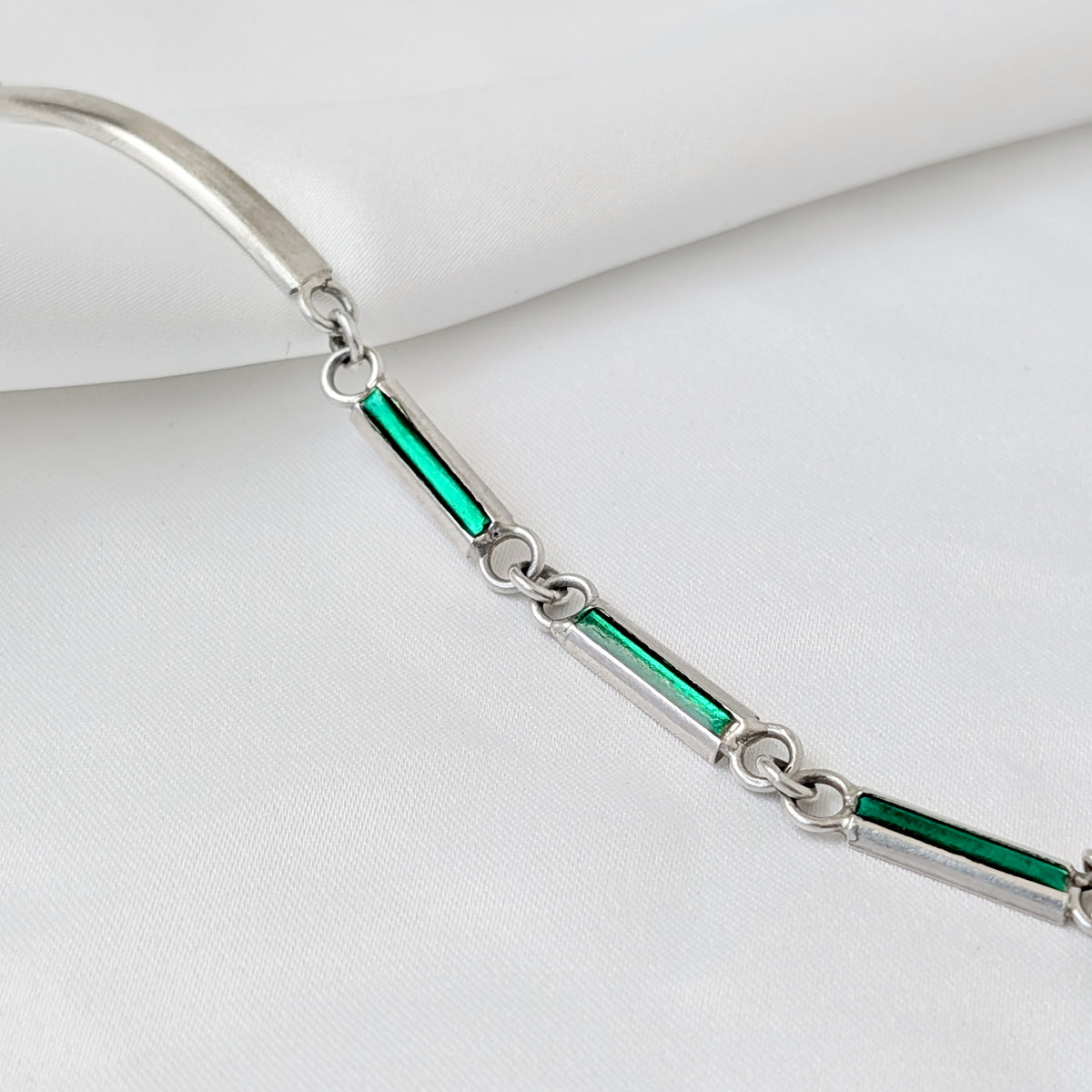 An Italian .800 Silver & Green Enamel ID Bracelet, c1970