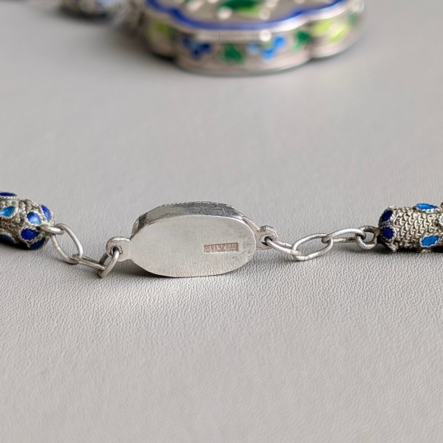 A Chinese Silver Cloisonné Locket Necklace
