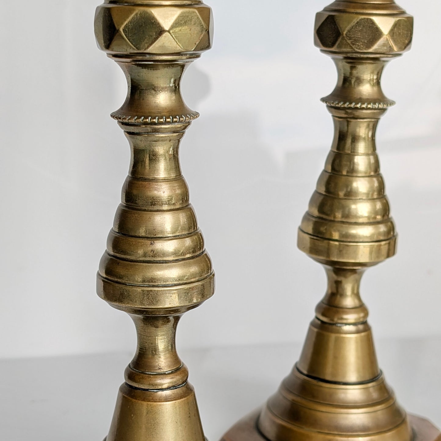 Pair of Victorian Brass 'Beehive' Ejector Candlesticks, c1890