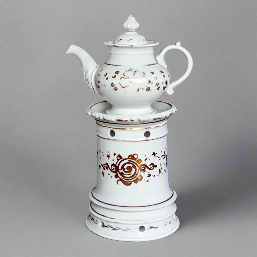 A Three-Piece Napoleon III Porcelain Demitasse Veilleuse