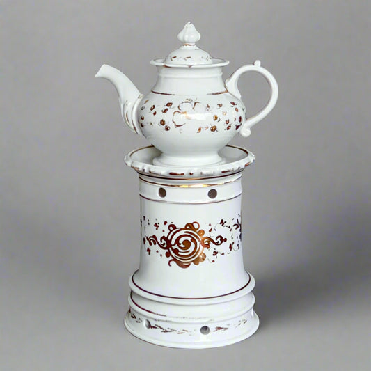 A Three-Piece Napoleon III Porcelain Demitasse Veilleuse