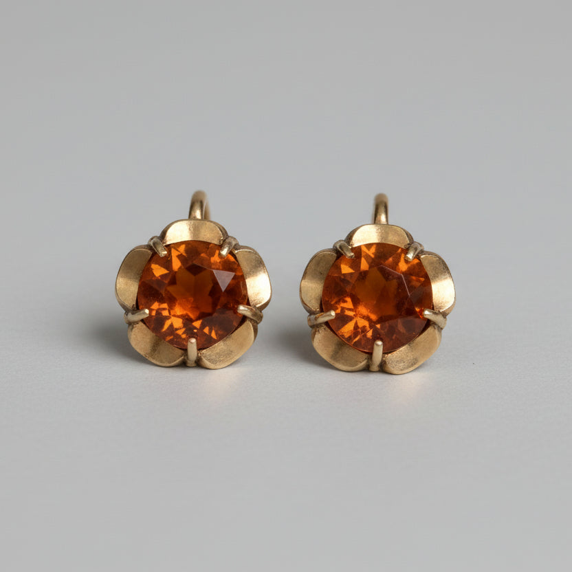 14ct Rolled Gold Citrine Paste Screw-Back Earrings