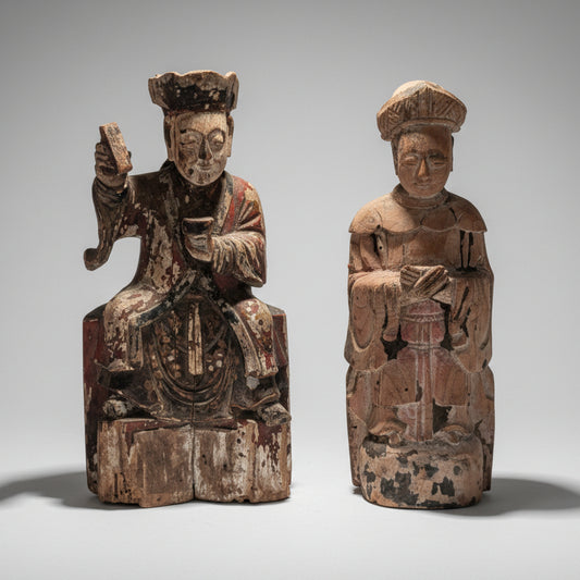 Two Chinese Carved Wood Temple Figures, Qing Dynasty